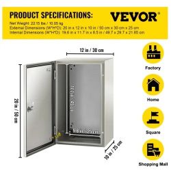 NEMA Steel Enclosure, 20 x 12 x 10\'\' NEMA 4X Steel Electrical Box, IP66 Waterproof & Dustproof, Outdoor/Indoor Electrical Junction Box, with Mountin