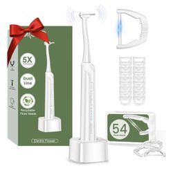 Electric Flosser for Teeth, Water Flosser Alternative with 5 Speeds + 54 Refill Heads, 5X Cleaning & 60 Day Battery Life, Oscillation Gliding for Sens