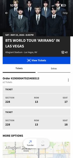 2 BTS tickets may 23 vegas allegiant stadium