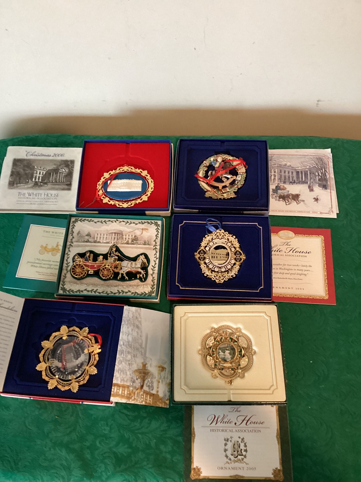 White House Historical Association Christmas Ornaments Lot Of 6 W/Boxes 2000-05