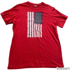 T-Shirt Size L USA Flag Red Fruit Of The Loom Cotton Tee