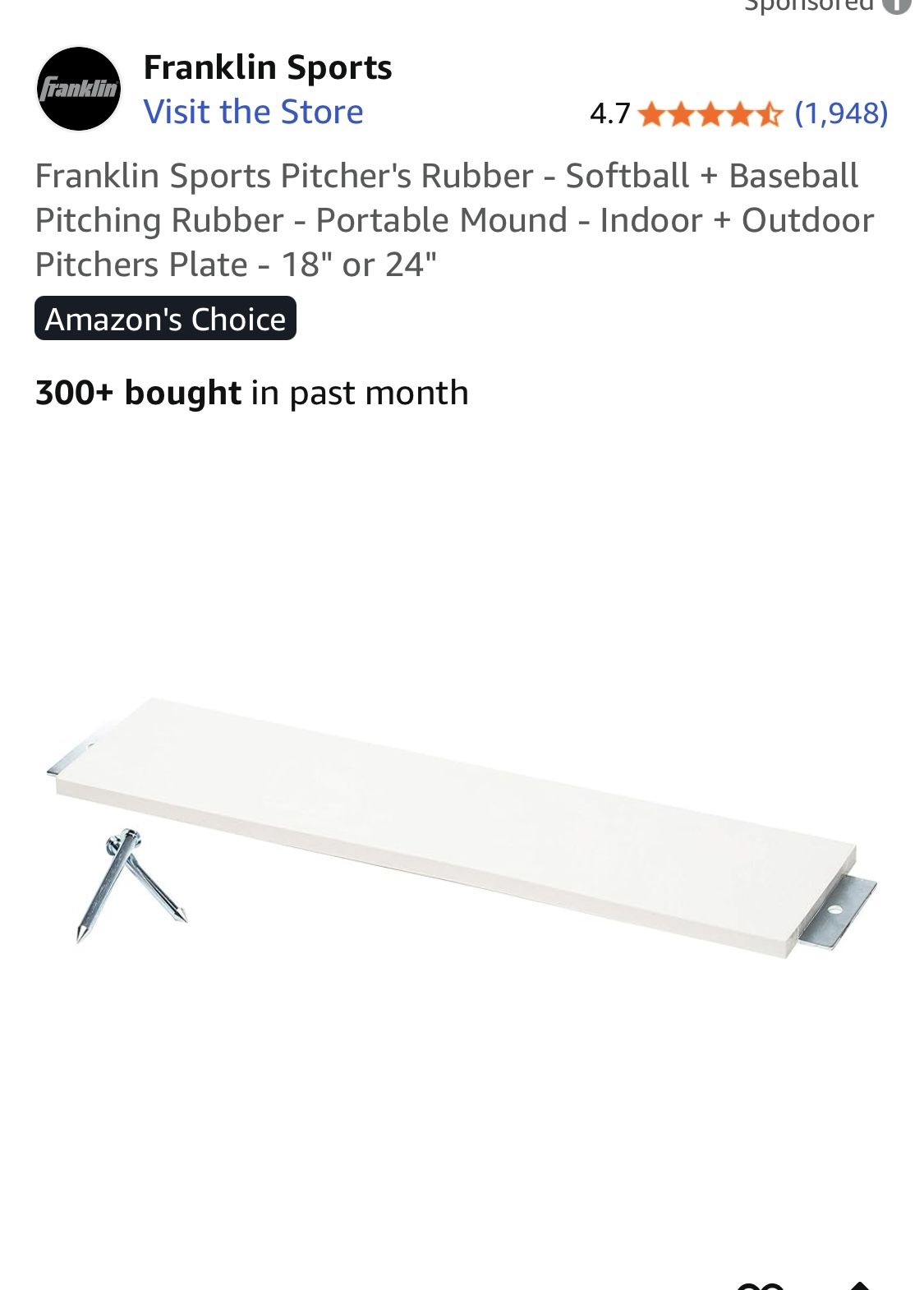 Franklin MLB 24” Pitcher Rubber W/ Stake