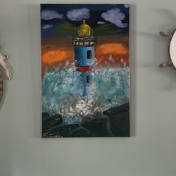 Light house dawn.  Favara oil painting