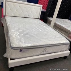 NEW IN BOX White Velvet Platform Bed Frame Queen & King Size