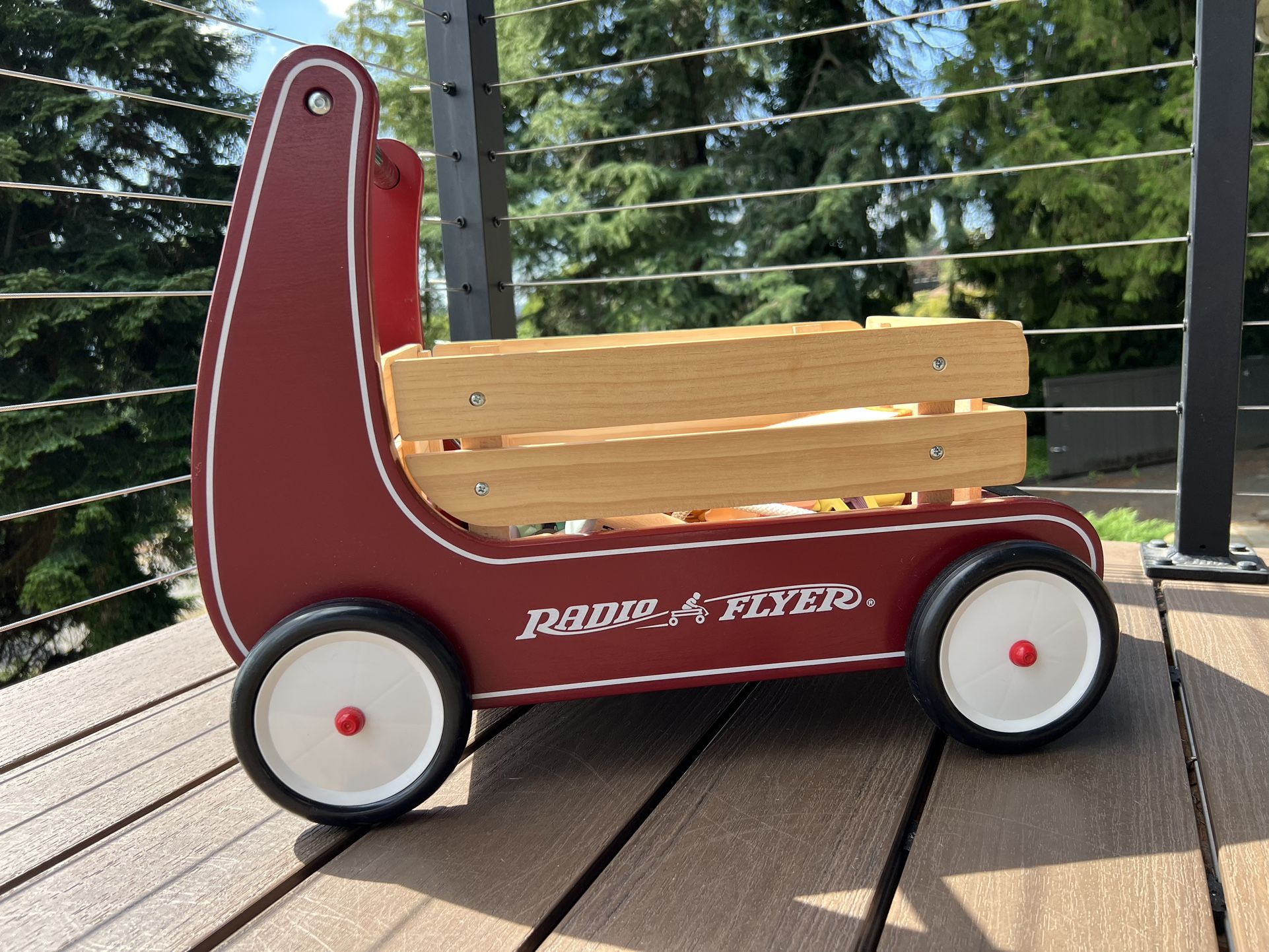 Radio Flyer Classic Walker Wagon, Sit to Stand Toddler Toy, Wood Walker