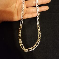 Italy 925 Solid Sterling Silver Figaro Link Chain Necklace for Men 26" Plata Italiana 925 Cadena Figaro Para Hombre 26"