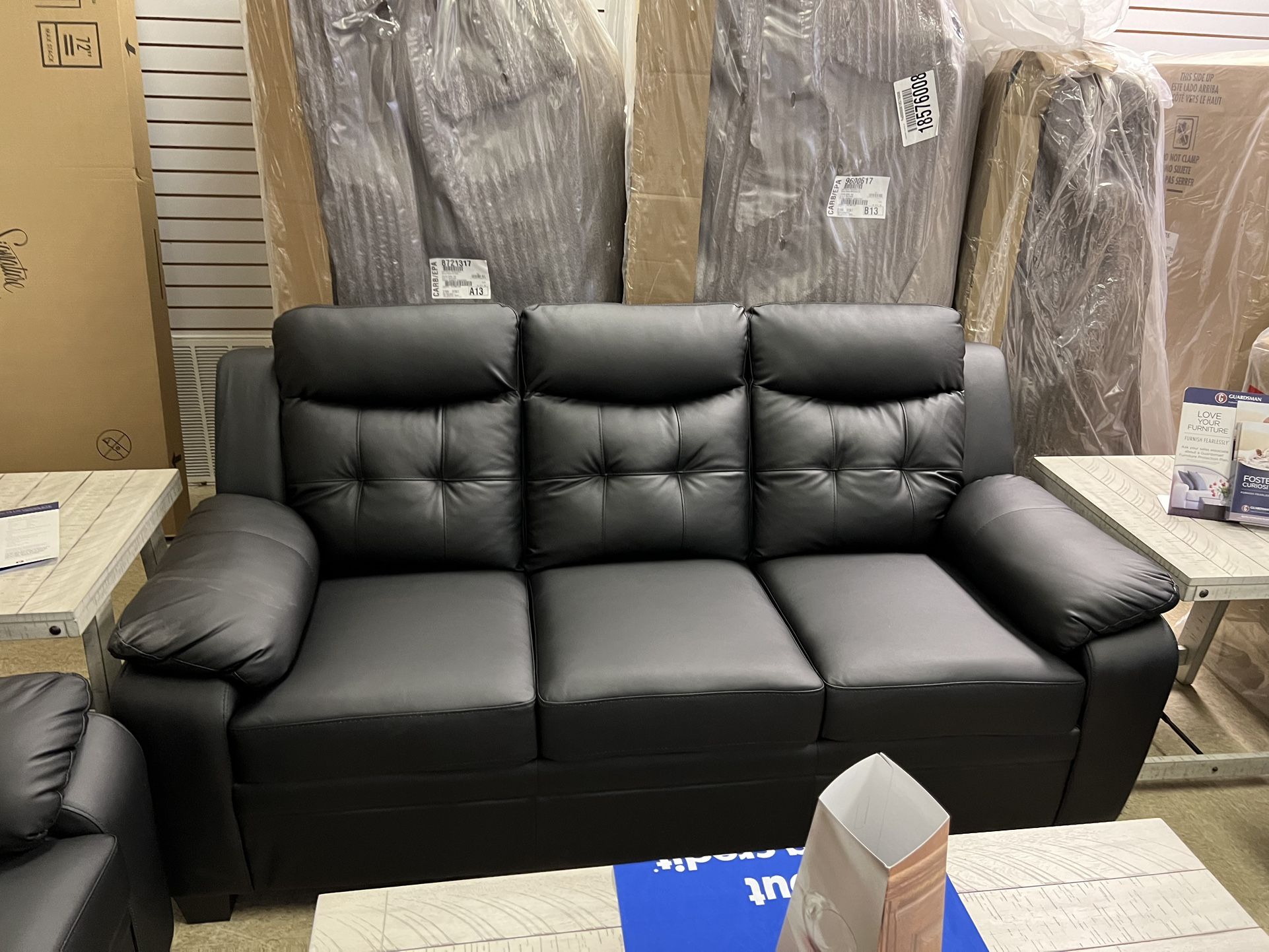 New Black Faux Sofa Loveseat And Chair