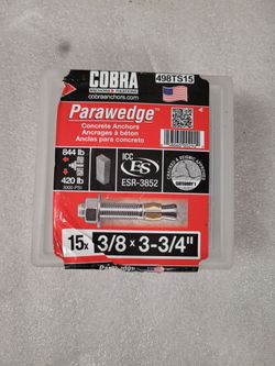 Cobra Parawedge Concrete Anchors 3/8"×3-3/4" (Qty: 15)