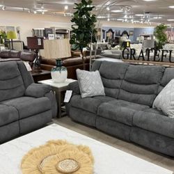 Brand New/ Gray Reclining Livingroom Set/ Sofa And Loveseat/ Delivery Available 
