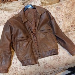 Vintage Leather Bomber Jacket Size L