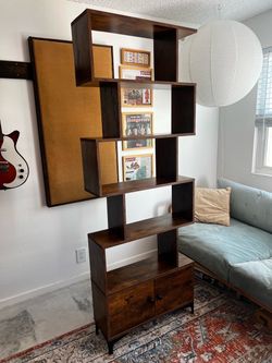 Modern Geometric Bookshelf with Storage Cabinet
