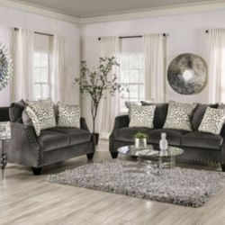 Brand New Gray Chenille Plush Waffle Sofa And Love Seat Pillows Included 