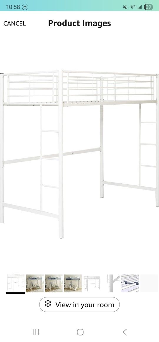 Walker Edison Timothee Urban Industrial Metal Twin over Loft Bunk Bed, Twin Size, White