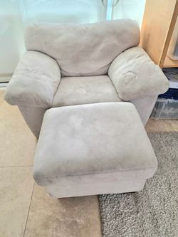Oversized plush microfiber armchair and matching ottoman