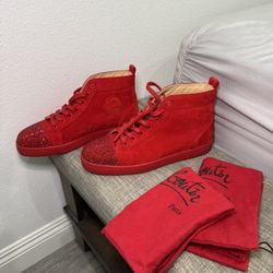 CHRISTIAN LOUBOUTIN Red suede & full top cap crystal  Sneakers size 42