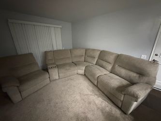 Large Beige Fabric Reclining Sectional Sofa
