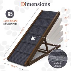 PATHOSIO Dog Ramp Bed Portable Dog Ramp Couch, Folding Pet Ramp for All Breeds Real Wooden Ramp for Dogs to Get on Bed, Adjustable Large Dog Bed Ramp 