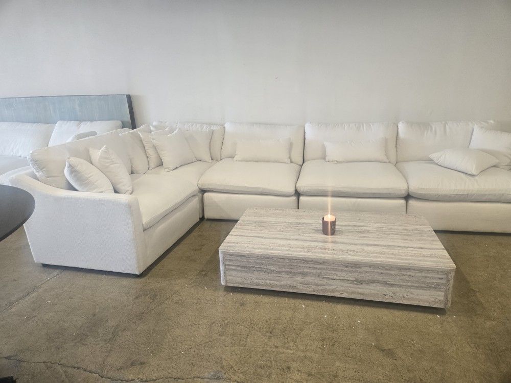 Brand New Gorgeous 6 piece modular Cloud Style Sectional Upholstered In Ivory Performance Fabric