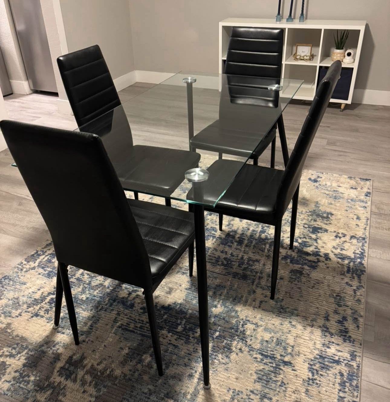 Modern Glass Dining Set W/ 4 Black Chairs