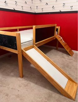 Moving sale Montessori Loft Bed with Slide & Chalkboard – Twin Size