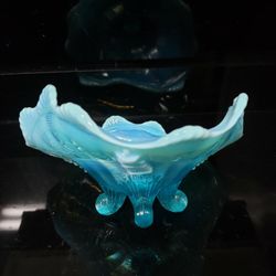 Antique Northwood Klondike Blue Opalescent Footed Bowl circa 1904