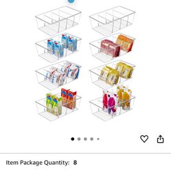 Vtopmart 8 Pack Food Storage Organizer Bins, Clear Plastic Bins for Pantry, Kitchen, Fridge, Cabinet