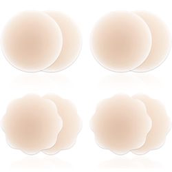 Brandnew 4 Pairs Pasties Nipple Covers， Sticky Silicone Cakes Nipple Cover for Dress No Show, Reusable Breast Petals for Woman