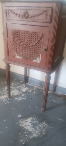 Antique Wooden Nightstand with Drawer and Cabinet