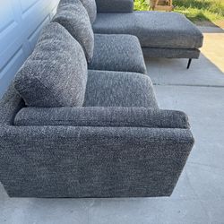 Gray Living Spaces Mid Century Modern Sectional Sofa Couch Lounge Chaise Sala 