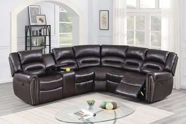 Brand New Brown Leather Power Reclining Sectional Sofa