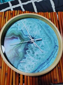 Teal Aqua Turquoise Blue Rock Agate Mineral Crystals Pattern Clock