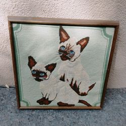 Pair of Siamese kittens needlepoint art