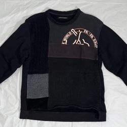 LongJourney Patchwork Long Sleeve Crew Neck Pullover Cotton Cashmere Sweatshirt
