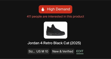 Black Cat 4s (2025) size 10 won at shoe palace