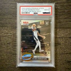 Victor Wembanyama RC 2023 Hoops Premium Stock Insert: Attack the Rack HOLO. Rookie Card. PSA Gem Mint 10.