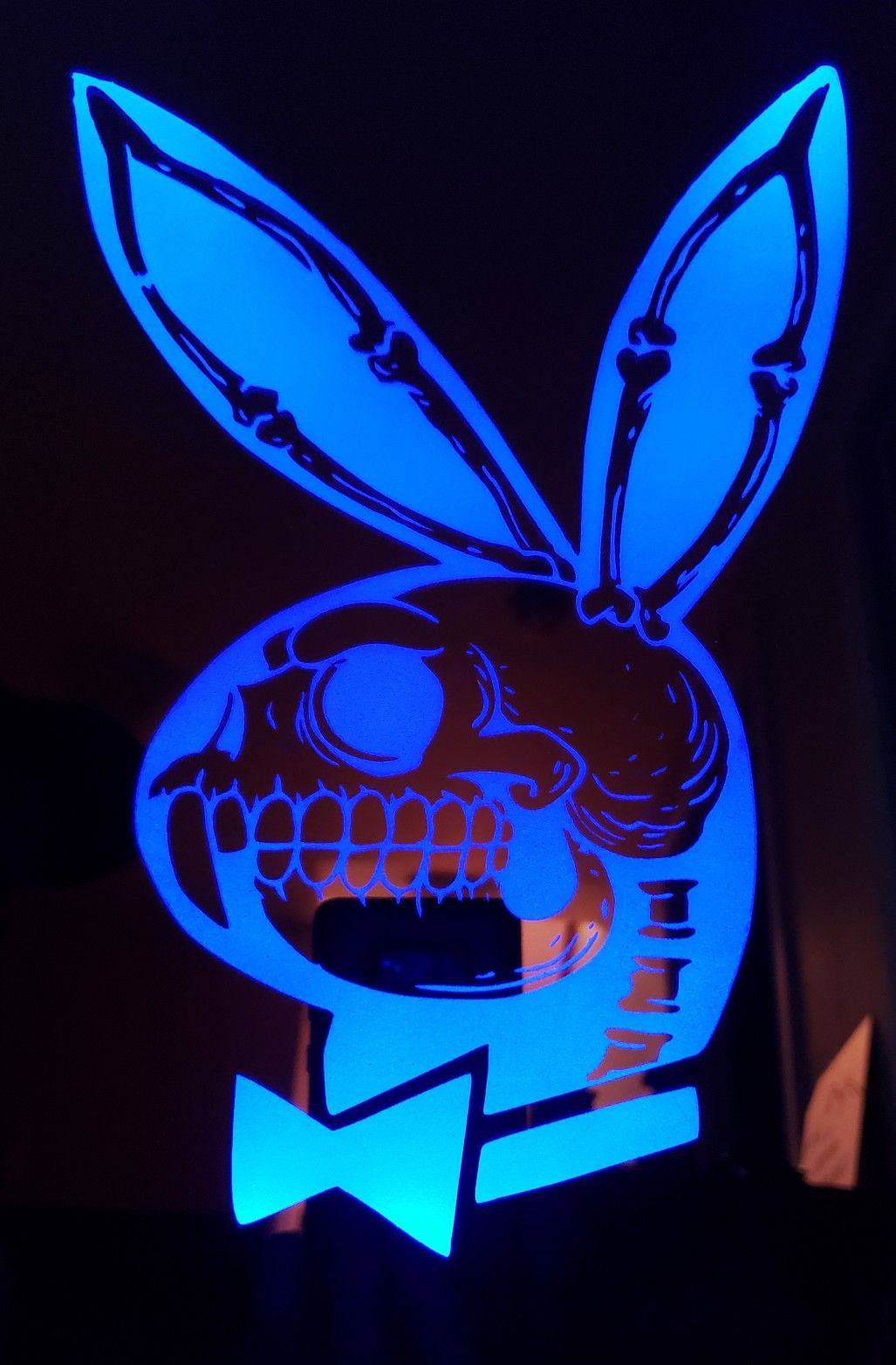 Skeleton Playboy bunny etched lighted mirror