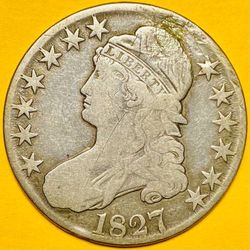 1827 U.S. CAPPED BUST SILVER HALF DOLLAR 50c COIN (FINE)