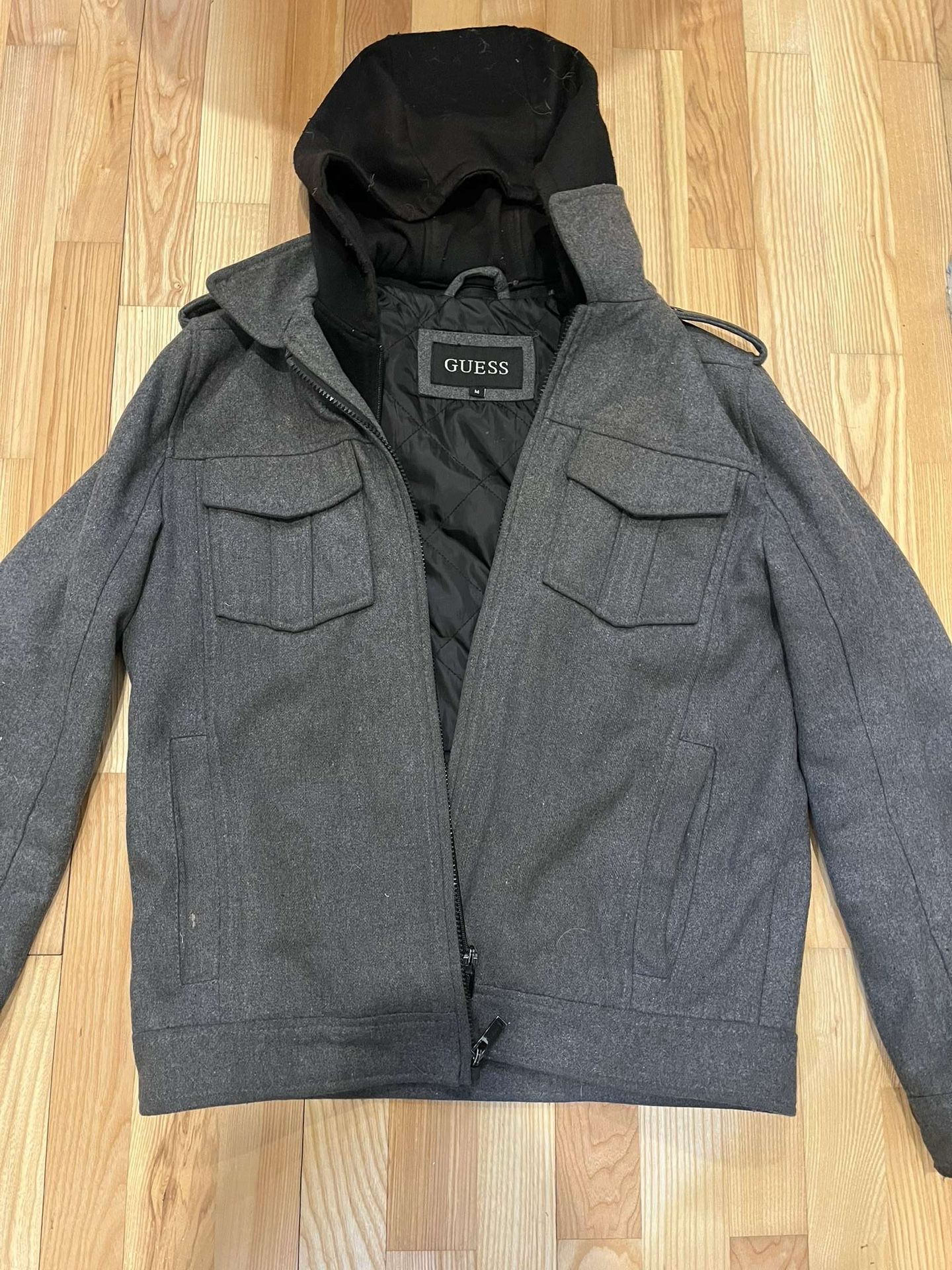 Grey Men’s Guess jacket Wool UtilityJacket with removable hood #winterjacket #designer