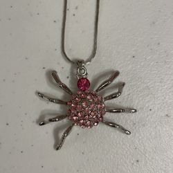Vintage 1990s Spider Pink Rhinestone Necklace.