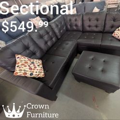 Espresso Sectional W/ Ottoman 