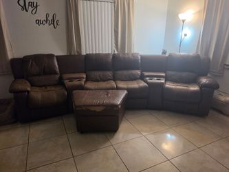 Brown sectional sofa & ottoman for storage
