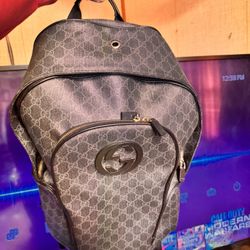 Gucci Interlocking G Backpack GG Coated Canvas  100% Authentic 