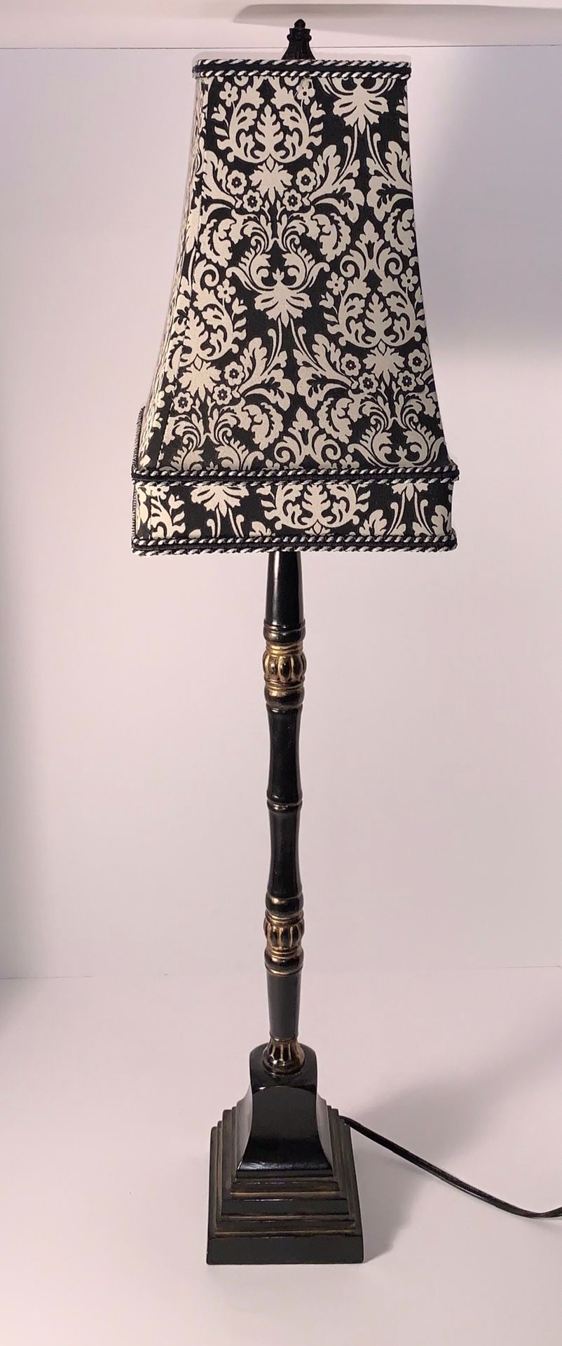 Decor - Stick buffet lamp with black and white damask shade (2 available)