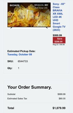 Sony 65in Google Smart TV