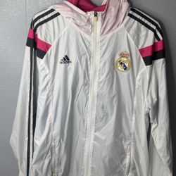 Rare Adidas Real Madrid Woven Nylon Anthem Jacket White Pink Neon Glanz  Large