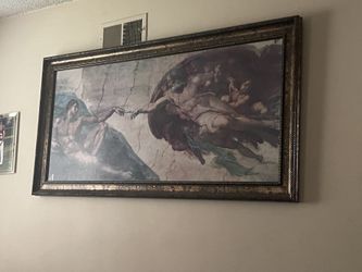 Creation Of Adam Painting 66” x 34” with Custom Frame