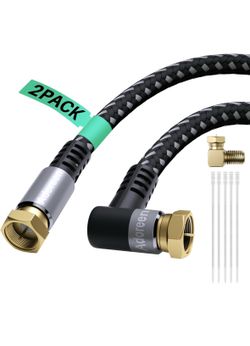 Adoreen Coaxial Cable 6 ft-2 Pack-Right Angle Quad Shielded 90 Degree RG6 Coax Cable Cord, Male F Gold-Plated Nylon-Braided, in-Wall, Digital TV Aeria