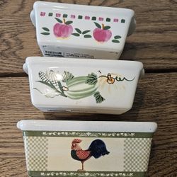 Set of 3 Garden Ridge Mini Loaf Pans – Hand-Painted Ceramic Bakeware

