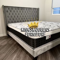 New King Bed Frame With Mattress 
