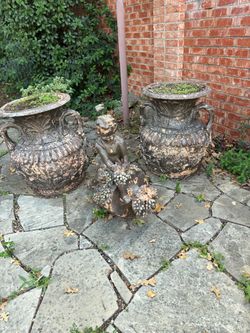Antique Terracotta Urn Planters Freestanding Statue Set of 3 French, Italian, or European classical
